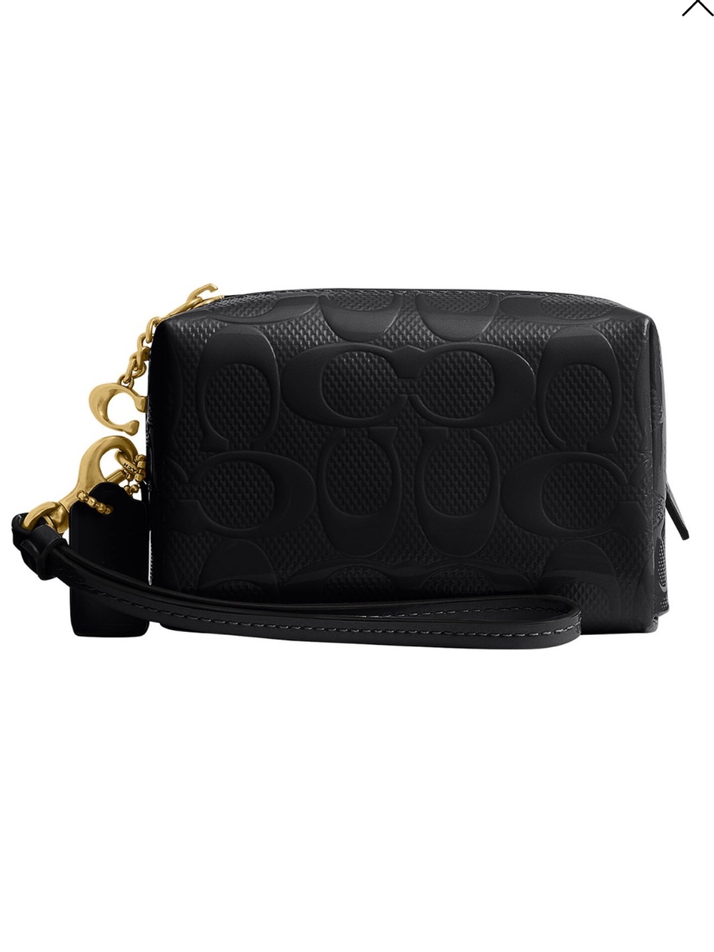 Coach Black Embossed Signature Leather Wristlet with Gold Hardware - Picture 2 of 10